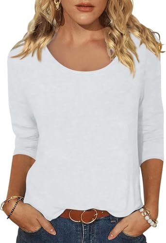 Minetom T-Shirt Damen 3/4 Arm Tshirt Sommer Rundhals Basic Oberteile A Weiß XXL von Minetom