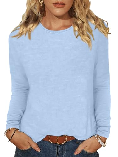 Minetom T-Shirt Damen Basic Langarmshirt Elegant Longsleeve Shirt Leichte Pullover Rundhals Oberteile A Blau M von Minetom