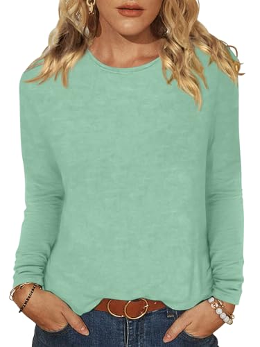 Minetom T-Shirt Damen Basic Langarmshirt Elegant Longsleeve Shirt Leichte Pullover Rundhals Oberteile A Hellgrün L von Minetom