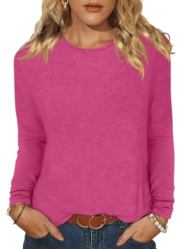 Minetom T-Shirt Damen Basic Langarmshirt Elegant Longsleeve Shirt Leichte Pullover Rundhals Oberteile A Rosarot S von Minetom