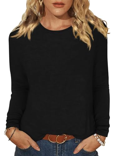 Minetom T-Shirt Damen Basic Langarmshirt Elegant Longsleeve Shirt Leichte Pullover Rundhals Oberteile A Schwarz XXL von Minetom