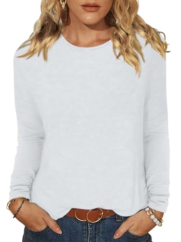 Minetom T-Shirt Damen Basic Langarmshirt Elegant Longsleeve Shirt Leichte Pullover Rundhals Oberteile A Weiß L von Minetom