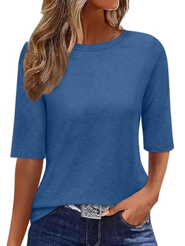 Minetom T-Shirt Damen Halbarm Rundhals Tshirt Sommer Einfarbig Oberteil Basic Shirts A Dunkelblau L von Minetom