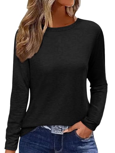 Minetom T-Shirt Damen Langarm Rundhals Basic Long Sleeve Shirt Women Leichte Pullover Oberteile A Schwarz XXL von Minetom