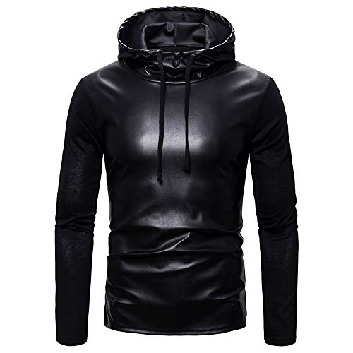 Minetom T-Shirt Herren Kurzarm Schwarz Latex Leder Optik Männer Unterhemd PU Shirt Slim Fit Leichte Stretch Hemd Tops Clubwear Nachtklub Party Hemds Freizeithemd Muskelshirt Oberteil H Schwarz L von Minetom