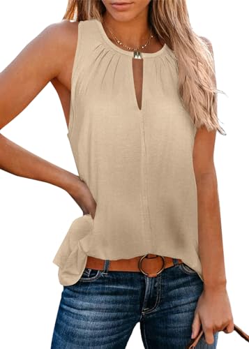 Minetom Tank Top Damen Oberteile Sommer V-Ausschnitt Ärmellos Blusentop Sexy Weste Shirt Strand Vest Top Bluse A Khaki L z von Minetom