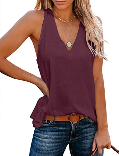 Minetom Tank Top Damen Oberteile Sommer V-Ausschnitt Ärmellos Blusentop Sexy Weste Shirt Strand Vest Top Bluse Basic Tunika Casual Lose Shirt C Violett XS von Minetom