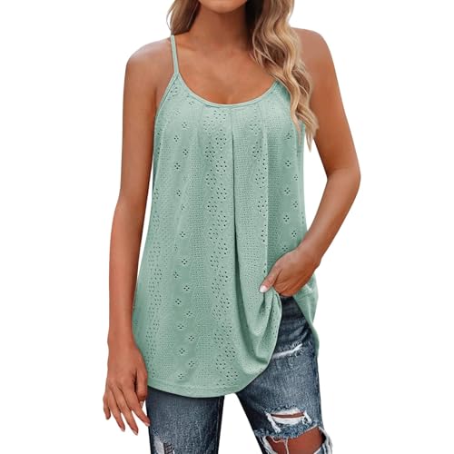 Minetom Tank Top Damen Sommer Spaghetti Oberteile Longshirt Ärmellose Cami Blusen Shirt Falten Long Top Lang Bluse Summer A Hellgrün S von Minetom