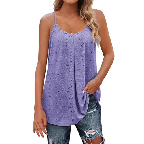 Minetom Tank Top Damen Sommer Spaghetti Oberteile Longshirt Ärmellose Cami Blusen Shirt Falten Long Top Lang Bluse Summer A Violett 3XL von Minetom