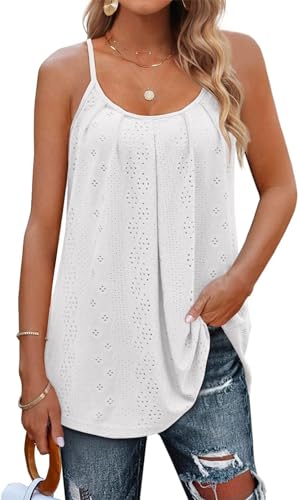 Minetom Tank Top Damen Sommer Spaghetti Oberteile Longshirt Ärmellose Cami Blusen Shirt Falten Long Top Lang Bluse Summer A Weiß XXL von Minetom