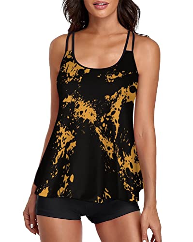 Minetom Tankini Damen Bauchweg Bademode Set Zweiteilig Badeanzug Strand Schwimmanzug Swimsuits Bikini Tank Top Shorts Oberteile und Badeshorts E Gelb XXL von Minetom