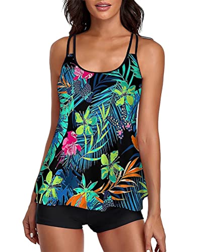 Minetom Tankini Damen Bauchweg Bademode Set Zweiteilig Badeanzug Strand Schwimmanzug Swimsuits Bikini Tank Top Shorts Oberteile und Badeshorts E Grün L von Minetom