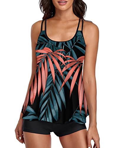 Minetom Tankini Damen Bauchweg Bademode Set Zweiteilig Badeanzug Strand Schwimmanzug Swimsuits Bikini Tank Top Shorts Oberteile und Badeshorts E Rot XL von Minetom