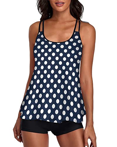 Minetom Tankini Damen Bauchweg Bademode Set Zweiteilig Badeanzug Strand Schwimmanzug Swimsuits Bikini Tank Top Shorts Oberteile und Badeshorts E Weiß XXL von Minetom