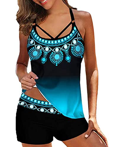 Minetom Tankini Damen Bauchweg Bademode Set Zweiteilig Einstellbarer Badeanzug Strand Schwimmanzug Swimsuits Bikini Tank Top und Shorts A Schwarz 2 L von Minetom