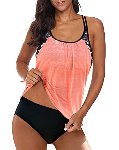 Minetom Tankini Damen Bauchweg Bademode Set Zweiteilig Push up mit Einstellbarer Badeanzug Bikini Set Strand Schwimmanzug Rosa L von Minetom