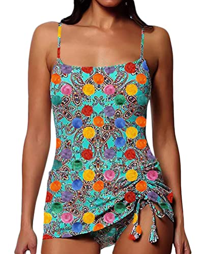 Minetom Tankini Damen Bauchweg Bademode Set Zweiteilig Push up mit Einstellbarer Badeanzug Bikini Set Strand Schwimmanzug Z5 Gelb L von Minetom