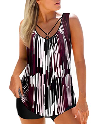Minetom Tankini Damen Bauchweg Bademode Tankini Set Zweiteilig Badeanzug Strand Schwimmanzug Swimwear Bikini Tank Top Shorts Oberteile und Badeshorts B Violett XXL von Minetom