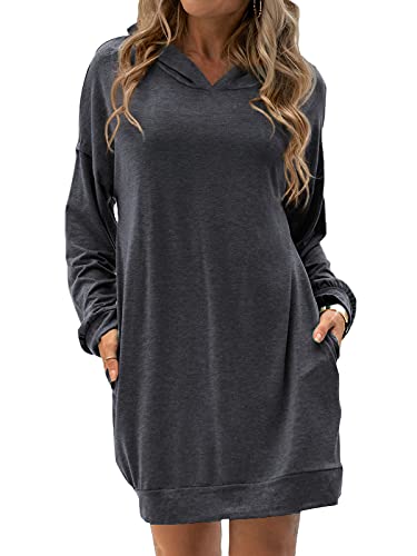 Minetom Taschen Mit Kapuzen Langarm Oversize Longpullover Sweatshirt Hoodie Damen Mode Hoodie Kleid Dunkelgrau XS von Minetom