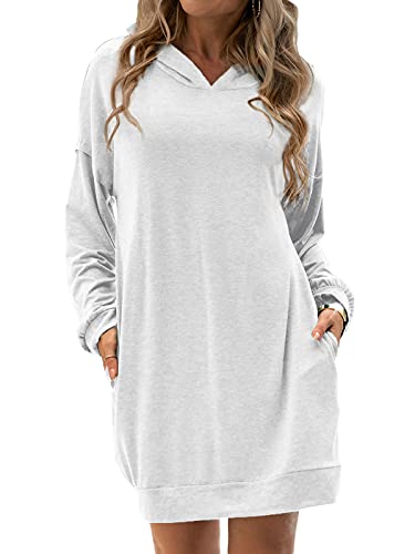 Minetom Taschen Mit Kapuzen Langarm Oversize Longpullover Sweatshirt Hoodie Damen Mode Hoodie Kleid Weiß XXL von Minetom