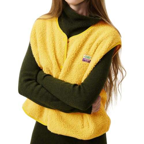 Minetom Teddy Fleece Weste Damen Ärmellos Mit Knopfleiste Flauschige Jacke Warm Gefüttert Mode Westen Fleeceweste A Gelb S von Minetom