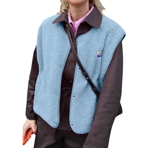 Minetom Teddy Fleece Weste Damen Ärmellos Mit Knopfleiste Flauschige Jacke Warm Gefüttert Mode Westen Fleeceweste A Hellblau M von Minetom
