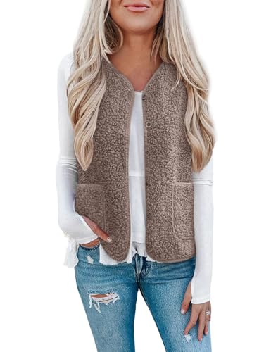 Minetom Teddy Fleece Weste Damen Herbst Winter Warm Ärmellos Plüsch Jacke Leicht Casual Einfarbig Damenweste Herbstmantel Knöpfen Thermoweste B Khaki S Minetom Teddy Fleece Weste Damen Herbst Winter Warm Ärmellos Plüsch Jacke Leicht Casual Einfarbig Damenweste Herbstmantel Knöpfen Thermoweste B Khaki S von Minetom