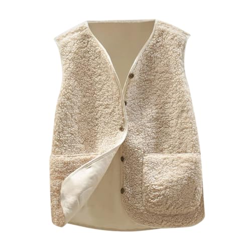 Minetom Teddy Fleece Weste Damen Herbst Winter Warm Ärmellos Westen Bequem Einfarbig Plüsch Weste Kurz Jacke Lose Fleeceweste Plüschweste Outwear A Beige XS von Minetom