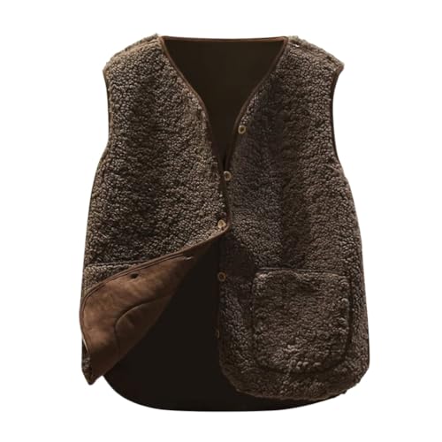 Minetom Teddy Fleece Weste Damen Herbst Winter Warm Ärmellos Westen Bequem Einfarbig Plüsch Weste Kurz Jacke Lose Fleeceweste Plüschweste Outwear A Braun XS von Minetom