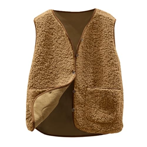 Minetom Teddy Fleece Weste Damen Herbst Winter Warm Ärmellos Westen Bequem Einfarbig Plüsch Weste Kurz Jacke Lose Fleeceweste Plüschweste Outwear A Gelb L von Minetom