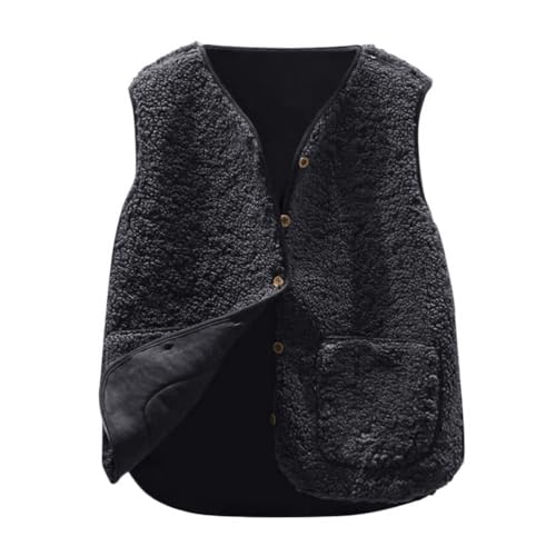 Minetom Teddy Fleece Weste Damen Herbst Winter Warm Ärmellos Westen Bequem Einfarbig Plüsch Weste Kurz Jacke Lose Fleeceweste Plüschweste Outwear A Schwarz XL von Minetom