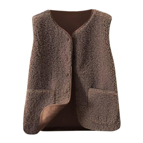 Minetom Teddy Fleece Weste Damen Herbst Winter Warm Ärmellos Westen Bequem Einfarbig Plüsch Weste Kurz Jacke Lose Fleeceweste Plüschweste Outwear B Braun L von Minetom