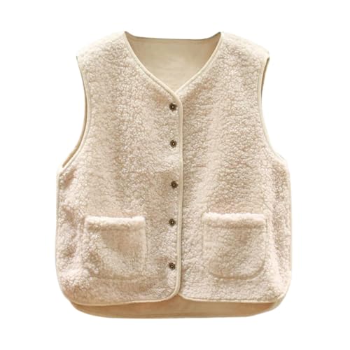 Minetom Teddy Fleece Weste Damen Herbst Winter Warm Ärmellos Westen Bequem Einfarbig Plüsch Weste Kurz Jacke Lose Fleeceweste Plüschweste Outwear C Beige L von Minetom