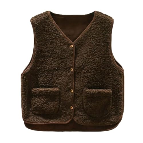 Minetom Teddy Fleece Weste Damen Herbst Winter Warm Ärmellos Westen Bequem Einfarbig Plüsch Weste Kurz Jacke Lose Fleeceweste Plüschweste Outwear C Braun M von Minetom