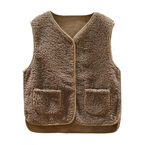 Minetom Teddy Fleece Weste Damen Herbst Winter Warm Ärmellos Westen Bequem Einfarbig Plüsch Weste Kurz Jacke Lose Fleeceweste Plüschweste Outwear C Khaki L von Minetom