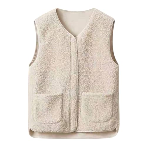 Minetom Teddy Fleece Weste Damen Herbst Winter Warm Ärmellos Westen Bequem Einfarbig Plüsch Weste Kurz Jacke Lose Fleeceweste Plüschweste Outwear D Beige XL von Minetom