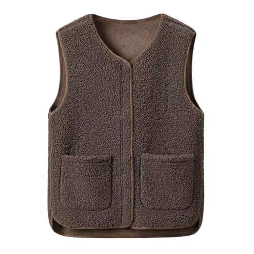 Minetom Teddy Fleece Weste Damen Herbst Winter Warm Ärmellos Westen Bequem Einfarbig Plüsch Weste Kurz Jacke Lose Fleeceweste Plüschweste Outwear D Braun S von Minetom