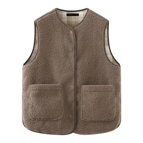 Minetom Teddy Fleece Weste Damen Herbst Winter Warm Ärmellos Westen Bequem Einfarbig Plüsch Weste Kurz Jacke Lose Fleeceweste Plüschweste Outwear E Braun XS Minetom Teddy Fleece Weste Damen Herbst Winter Warm Ärmellos Westen Bequem Einfarbig Plüsch Weste Kurz Jacke Lose Fleeceweste Plüschweste Outwear E Braun XS von Minetom