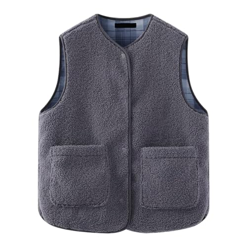 Minetom Teddy Fleece Weste Damen Herbst Winter Warm Ärmellos Westen Bequem Einfarbig Plüsch Weste Kurz Jacke Lose Fleeceweste Plüschweste Outwear E Grau L von Minetom