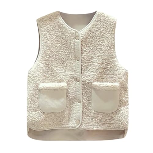 Minetom Teddy Fleece Weste Damen Herbst Winter Warm Ärmellos Westen Bequem Einfarbig Plüsch Weste Kurz Jacke Lose Fleeceweste Plüschweste Outwear F Beige S von Minetom