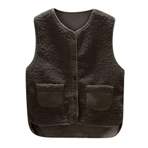 Minetom Teddy Fleece Weste Damen Herbst Winter Warm Ärmellos Westen Bequem Einfarbig Plüsch Weste Kurz Jacke Lose Fleeceweste Plüschweste Outwear F Braun S von Minetom