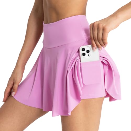 Minetom Tennisrock Rock Mit Hose Drunter Hosenrock Damen Sportrock Minirock Faltenrock Sport Golf Röcke Skirt Golfrock Mit Taschen A Rosa XL von Minetom