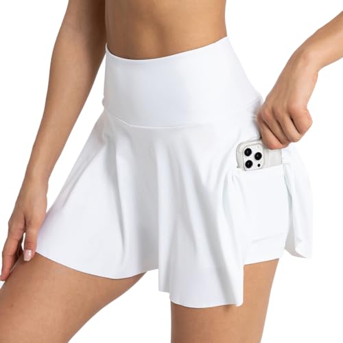 Minetom Tennisrock Rock Mit Hose Drunter Hosenrock Damen Sportrock Minirock Faltenrock Sport Golf Röcke Skirt Golfrock Mit Taschen A Weiß S von Minetom