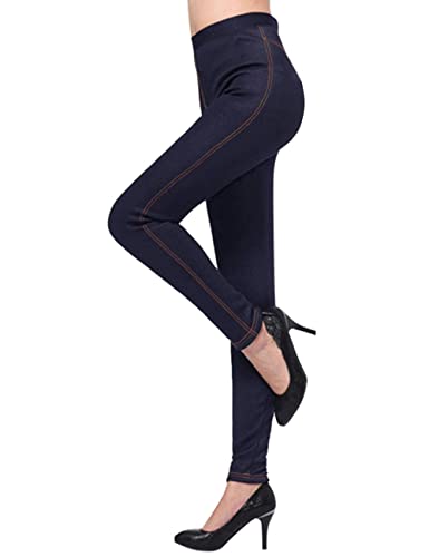 Minetom Thermo Leggings Damen Jeansoptik Hose mit Innenfutter Warm Fleece High Waist Jeggings Slim Fit Gefüttert Winterhose A Blau S von Minetom