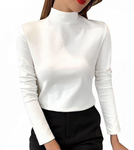 Minetom Thermo Oberteil Damen Warm Langarm Hemd Shirts Herbst Winter Thermounterwäsche Unterhemd Langarmshirt Einfarbig T-Shirt Basic Top B Weiß M von Minetom