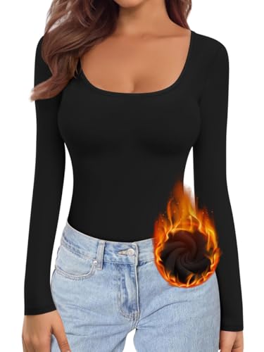 Minetom Thermo Unterhemd Damen U-Ausschnitt Thermoshirt Langarm Thermounterwäsche Oberteil Warme Unterwäsche Winter Thermal Base Mit Innenfleece A Schwarz XS von Minetom