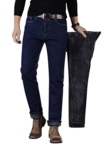 Minetom Thermojeans Herren Thermohose Jeanshose Stretchhose Winter Fleece Gefüttert Warm Winterhose Winterjeans Denim Hose B Blau L von Minetom