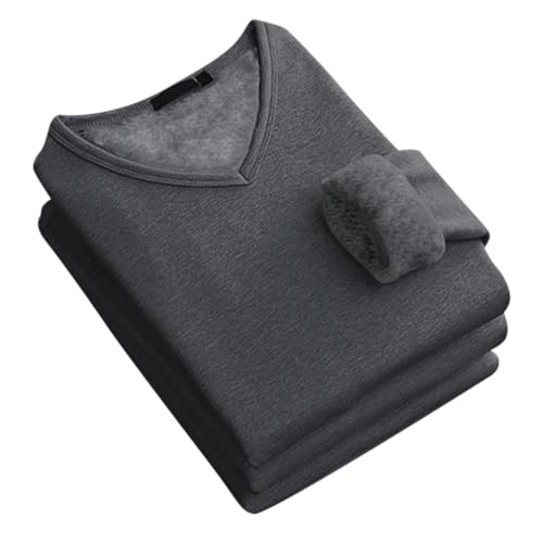 Minetom Thermoshirt Herren Langarmshirt Winter Fleece Gefüttert T-Shirt Thermo Oberteil Männer Thermounterwäsche Warm Innenfleece Tops A2 Dunkelgrau XL von Minetom