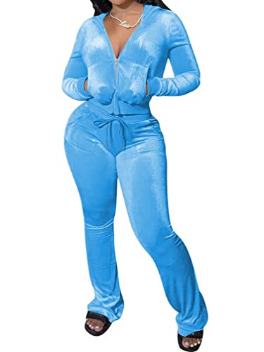 Minetom Trainingsanzug Damen Hausanzug Set Jogginganzug Samt Sportanzug Freizeitanzug 2 Teilig Kapuzenjacke Langarm Mantel Reißverschluss Lange Sporthose A Blau M von Minetom