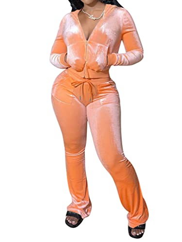 Minetom Trainingsanzug Damen Hausanzug Set Jogginganzug Samt Sportanzug Freizeitanzug 2 Teilig Kapuzenjacke Langarm Mantel Reißverschluss Lange Sporthose A Orange M von Minetom